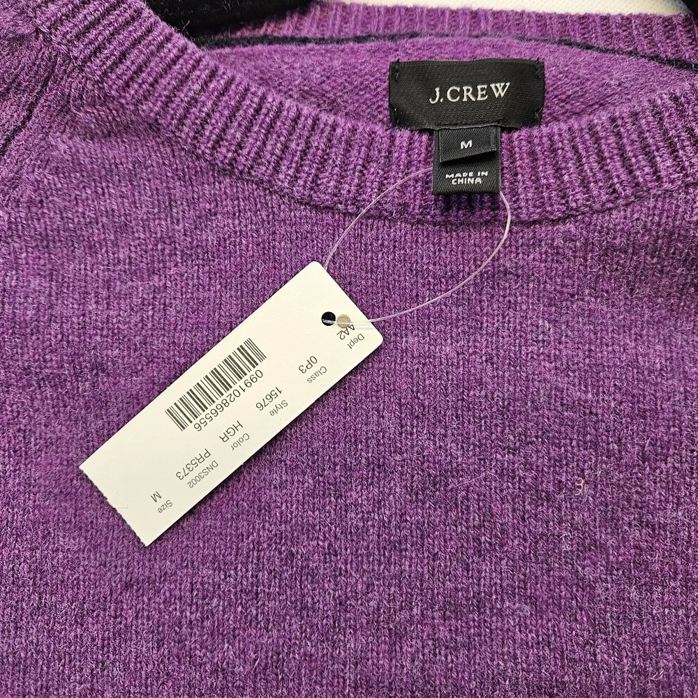 J.Crew NWT MEDIUM Lambs Wool Pullover Sweater Crewneck Purple Stretch NEW